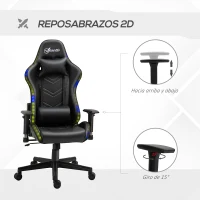 Vinsetto Silla Gaming Ergonómica Silla de Escritorio Giratoria Reclinable Ajustable en Altura con Reposabrazos 2D Luz LED Interfaz USB Reposacabezas y Cojín Lumbar PU 68x68x126-136 cm Negro(m-7)
