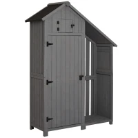Outsunny Casetta Porta Attrezzi da Giardino in Legno di Abete Impermeabile con Ripiani e Legnaia - Grigio(m-1)