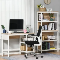 HOMCOM Computer Desk with Display Shelves Home Office Table Workstation, Oak and White Wood Grain(m-8)