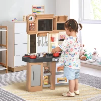 HOMCOM 58 PCS Kids Kitchen Play Cooking Toy Set, Educational Pretend Role Playset Game with Water Circulation, Light, Sound, Sink, Vegetable, Dish, Oven, Gifts for Girls Boys, 3-6 Years Old(m-10)