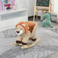 HOMCOM Kids Children Rocking Horse Plush Ride On Lion Seat w/ Sound Wood Base Seat Safety Belt Toddler Baby Toy for 18-36 Months Brown(m-10)