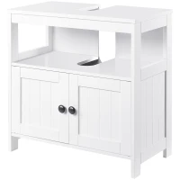 kleankin Pedestal Under Sink Cabinet with Double Doors, Modern Bathroom Vanity Storage Unit with Shelves, White(m-7)