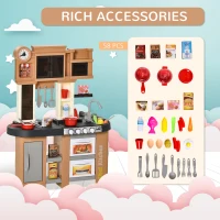 HOMCOM 58 PCS Kids Kitchen Play Cooking Toy Set, Educational Pretend Role Playset Game with Water Circulation, Light, Sound, Sink, Vegetable, Dish, Oven, Gifts for Girls Boys, 3-6 Years Old(m-6)
