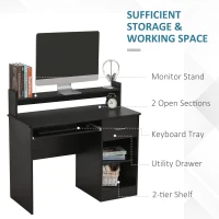 HOMCOM Modern Wooden Computer Desk Workstation with Keyboard Tray, Drawer & Monitor Stand for Home Office, Study(m-6)