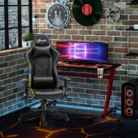 Vinsetto Silla Gaming Ergonómica Silla de Escritorio Giratoria Reclinable Ajustable en Altura con Reposabrazos 2D Luz LED Interfaz USB Reposacabezas y Cojín Lumbar PU 68x68x126-136 cm Negro(m-2)