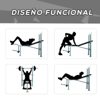 HOMCOM Banco de Musculación Banco de Pesas Maquina de Fitness Entrenar Musculos 165x68x114cm con Respaldo Regulable Espuma(m-7)