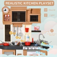 HOMCOM 58 PCS Kids Kitchen Play Cooking Toy Set, Educational Pretend Role Playset Game with Water Circulation, Light, Sound, Sink, Vegetable, Dish, Oven, Gifts for Girls Boys, 3-6 Years Old(m-5)