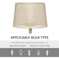 HOMCOM Nautical Table Lamp, Farmhouse Bedside Lamp with Knotted Rope and Fabric Lampshade for Bedroom, Study, Living Room, Beige(m-6)