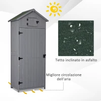 Outsunny Casetta in Legno da Giardino con Tetto Impermeabile, Armadio da Esterno Porta Attrezzi da Giardino con 3 Mensole, 77×54.2×179cm(m-5)