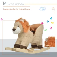 HOMCOM Kids Children Rocking Horse Plush Ride On Lion Seat w/ Sound Wood Base Seat Safety Belt Toddler Baby Toy for 18-36 Months Brown(m-7)