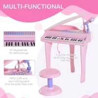 HOMCOM 37 Keys Kids Mini Electronic Keyboard Children Grand Piano with Stool Microphone Light Musical Instrument Educational Game Toy Set (Pink)(m-5)
