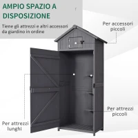 Outsunny Casetta in Legno da Giardino con Tetto Impermeabile, Armadio da Esterno Porta Attrezzi da Giardino con 3 Mensole, 77×54.2×179cm(m-4)
