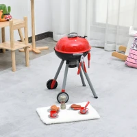 HOMCOM Kids BBQ Play Set Children Role Play Game Toy Cook BBQ Carbon Grill Storage 39Pcs Toy Accessories, Adjustable Light, Sound - Red- 3 years+(m-6)