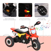 HOMCOM Toddler Pedal Motorcycle Kids Ride On Tricycle Early Learning w/ Music Lights Handlebar Stickers Exercise Boys Girls Gift for Kids 18 - 36 Months Red(m-4)