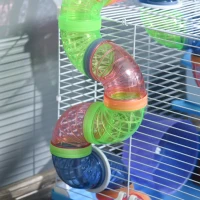 Pawhut 2 Tier Hamster Cage Carrier Habitat Small Animal House with Exercise Wheels Tunnel Tube Water Bottle Dishes House Ladder for Dwarf Mice, Blue(m-9)