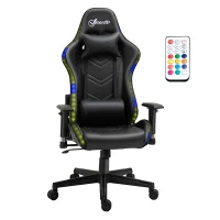 Vinsetto Silla Gaming Ergonómica Silla de Escritorio Giratoria Reclinable Ajustable en Altura con Reposabrazos 2D Luz LED Interfaz USB Reposacabezas y Cojín Lumbar PU 68x68x126-136 cm Negro(m-1)