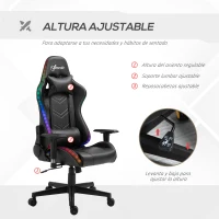 Vinsetto Silla Gaming Ergonómica Silla de Escritorio Giratoria Reclinable Ajustable en Altura con Reposabrazos 2D Luz LED Interfaz USB Reposacabezas y Cojín Lumbar PU 68x68x126-136 cm Negro(m-5)