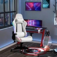 Vinsetto Silla Gaming Ergonómica Silla para Gamers Profesional Reclinable y Ajustable en Altura con Reposacabezas Cojín Lumbar Luz LED y Control Remoto 68x68x126-136 cm Blanco y Negro(m-10)