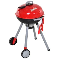 HOMCOM Kids BBQ Play Set Children Role Play Game Toy Cook BBQ Carbon Grill Storage 39Pcs Toy Accessories, Adjustable Light, Sound - Red- 3 years+(m-1)