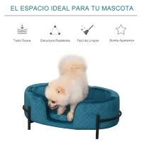 PawHut Sofá Cama para Mascotas Perros Pequeños Gatos con Cojín Acolchado Desmontable Base de Metal Bordes Elevados 64x40x24 cm Turquesa(m-4)