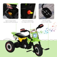 HOMCOM Toddler Pedal Motorcycle Kids Ride On Tricycle Early Learning w/ Music Lights Handlebar Stickers Exercise Boys Girls Gift for Kids 18 - 36 Months Green(m-5)