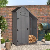 Outsunny Casetta Porta Attrezzi da Giardino in Legno di Abete Impermeabile con Ripiani e Legnaia - Grigio(m-2)