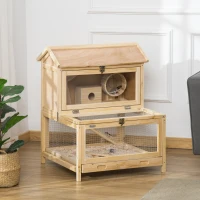PawHut 2 Tiers Wooden Hamster Cage, Small Animal Cage Hutch with Pull-Out Tray, Openable Top, Ladder, Seesaw, Running Wheel(m-11)