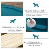 PawHut Sofá Cama para Mascotas Perros Pequeños Gatos con Cojín Acolchado Desmontable Base de Metal Bordes Elevados 64x40x24 cm Turquesa(m-6)