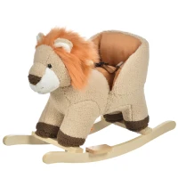 HOMCOM Kids Children Rocking Horse Plush Ride On Lion Seat w/ Sound Wood Base Seat Safety Belt Toddler Baby Toy for 18-36 Months Brown(m-11)