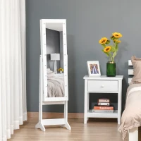 HOMCOM Free Standing LED Mirrored Jewelry Cabinet Armoire Floor Organiser W/ 3 Angle Adjustable For Rings Earrings Bracelets Cosmetics Warm White(m-8)