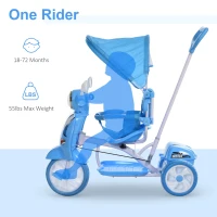HOMCOM Children Tricycle for 3-8 Years Old kids 3 Wheel Removable Motorcycle Foldable Toddler Bike with Sunshade Music Lightening Battery powered Bike Blue(m-6)