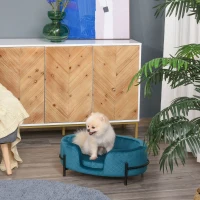 PawHut Sofá Cama para Mascotas Perros Pequeños Gatos con Cojín Acolchado Desmontable Base de Metal Bordes Elevados 64x40x24 cm Turquesa(m-10)
