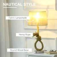 HOMCOM Nautical Table Lamp, Farmhouse Bedside Lamp with Knotted Rope and Fabric Lampshade for Bedroom, Study, Living Room, Beige(m-4)