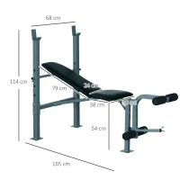 HOMCOM Banco de Musculación Banco de Pesas Maquina de Fitness Entrenar Musculos 165x68x114cm con Respaldo Regulable Espuma(m-3)