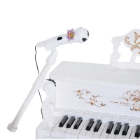 HOMCOM 37 Keys Kids Piano Mini Electronic Keyboard Light Kids Musical Instrument Educational Game Children Grand Piano Toy Set w/Stool & Microphone & Music Stand (White)(m-8)