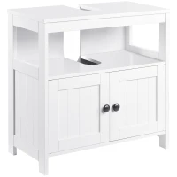 kleankin Pedestal Under Sink Cabinet with Double Doors, Modern Bathroom Vanity Storage Unit with Shelves, White(m-1)