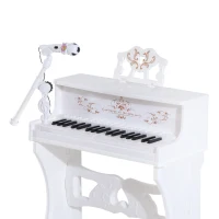 HOMCOM 37 Keys Kids Piano Mini Electronic Keyboard Light Kids Musical Instrument Educational Game Children Grand Piano Toy Set w/Stool & Microphone & Music Stand (White)(m-7)