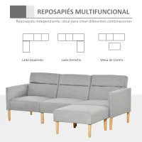 HOMCOM Sofá Cama con Chaise Longue de 3 Plazas Sofá Convertible con Reposapiés Movible Respaldo Ajustable y Reposabrazos 207x81x80 cm Gris Claro(m-6)