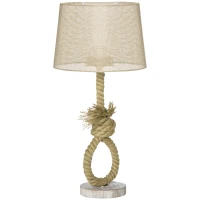 HOMCOM Nautical Table Lamp, Farmhouse Bedside Lamp with Knotted Rope and Fabric Lampshade for Bedroom, Study, Living Room, Beige(m-1)