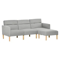 HOMCOM Sofá Cama con Chaise Longue de 3 Plazas Sofá Convertible con Reposapiés Movible Respaldo Ajustable y Reposabrazos 207x81x80 cm Gris Claro(m-1)