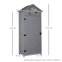 Outsunny Casetta in Legno da Giardino con Tetto Impermeabile, Armadio da Esterno Porta Attrezzi da Giardino con 3 Mensole, 77×54.2×179cm(m-3)