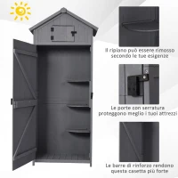 Outsunny Casetta in Legno da Giardino con Tetto Impermeabile, Armadio da Esterno Porta Attrezzi da Giardino con 3 Mensole, 77×54.2×179cm(m-6)