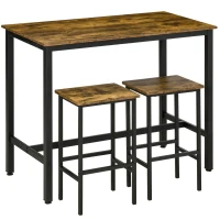 HOMCOM Industrial Bar Table Set, Breakfast Table with 2 Stools, 3-Piece Counter Height Dining Table & Chairs for Kitchen, Living Room, Rustic Brown(m-1)