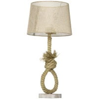HOMCOM Nautical Table Lamp, Farmhouse Bedside Lamp with Knotted Rope and Fabric Lampshade for Bedroom, Study, Living Room, Beige(m-10)