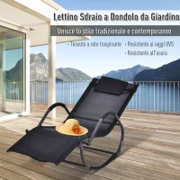 Outsunny Lettino Sedia Sdraio a Dondolo Zero-gravity da Giardino, Impermeabile,Sedia a Dondolo Esterno con Poggiatesta, Nero 160x61x79 cm(m-7)
