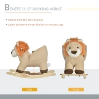 HOMCOM Kids Children Rocking Horse Plush Ride On Lion Seat w/ Sound Wood Base Seat Safety Belt Toddler Baby Toy for 18-36 Months Brown(m-5)