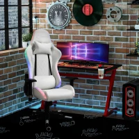 Vinsetto Silla Gaming Ergonómica Silla para Gamers Profesional Reclinable y Ajustable en Altura con Reposacabezas Cojín Lumbar Luz LED y Control Remoto 68x68x126-136 cm Blanco y Negro(m-2)