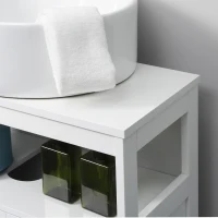 kleankin Pedestal Under Sink Cabinet with Double Doors, Modern Bathroom Vanity Storage Unit with Shelves, White(m-4)
