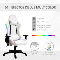 Vinsetto Silla Gaming Ergonómica Silla para Gamers Profesional Reclinable y Ajustable en Altura con Reposacabezas Cojín Lumbar Luz LED y Control Remoto 68x68x126-136 cm Blanco y Negro(m-4)