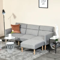 HOMCOM Sofá Cama con Chaise Longue de 3 Plazas Sofá Convertible con Reposapiés Movible Respaldo Ajustable y Reposabrazos 207x81x80 cm Gris Claro(m-10)